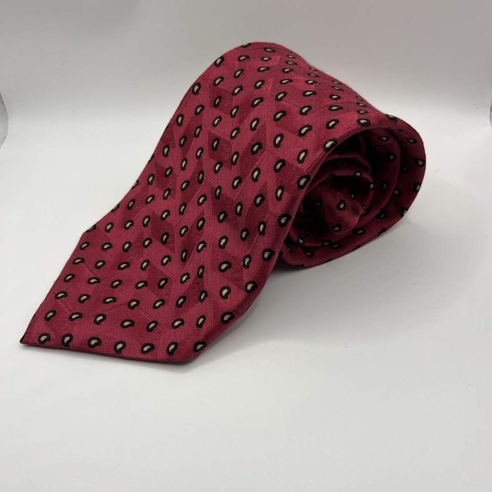 Ermenegildo Zegna Tie Men's Silk Red Mini Paisley Made In Italy Necktie